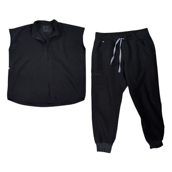 FIGS Women's Technical Collection Scrubs Black Top & Pants Set - Pants L Top M - Picture 1 of 5